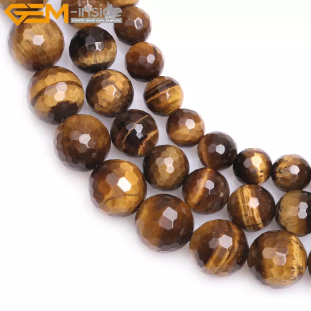 Natural Gemstone Faceted Brown Tiger Eye Stone Jewelry Making Loose Beads 15"