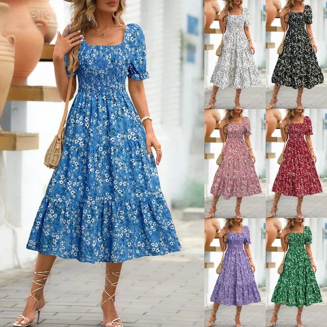 WOMENS SUMMER BOHO Floral Long Beach Holiday Swing Short Sleeve Stretch Dress UK 16.99 - PicClick UK WOMENS SUMMER BOHO Floral Long Beach Holiday Swing Short Sleeve Stretch Dress UK 16.99 - PicClick UK