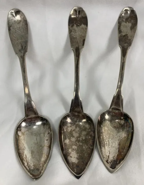 Antique American Coin Silver Teaspoons Oliver D Seymour Hartford CT c 1850 SET 3