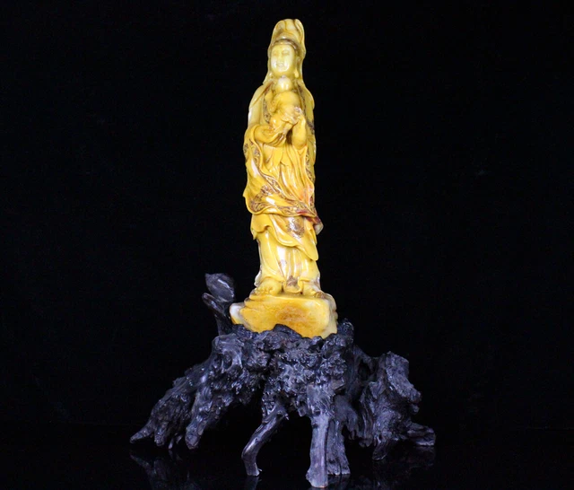 Chinese Exquisite Handmade Guanyin and Children Carving Shoushan Stone Statue