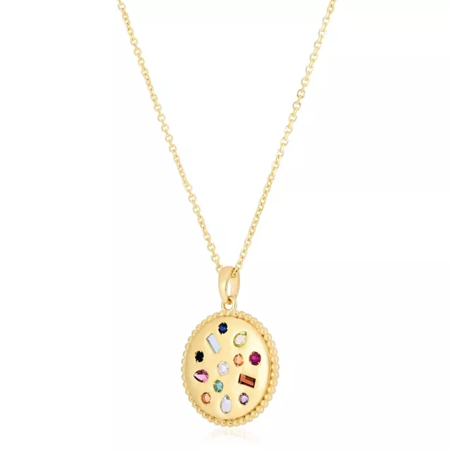 14k Yellow Gold High Polish Gemstones Disc Necklace