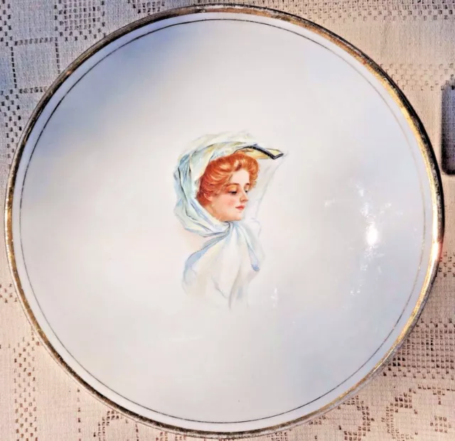 ANTIQUE EARLY 1900's OWENS CHINA CO. PORCELAIN TRANSFERWARE PORTRAIT PLATE