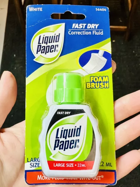 Liquid Paper fast dry correction fluid with foam brush, large size 22 ML, New