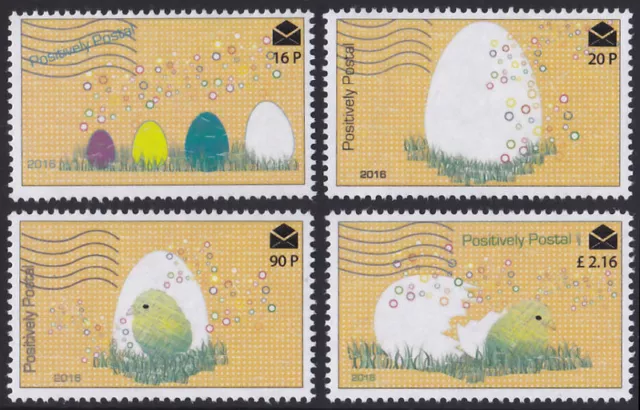 2016 Positively Postal unmounted mint Cinderella stamps x 4 Easter eggs & chick