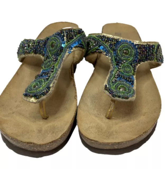 White Mountain Balsa Beaded Green Blue Platform Thong Sandal Women's Size 8