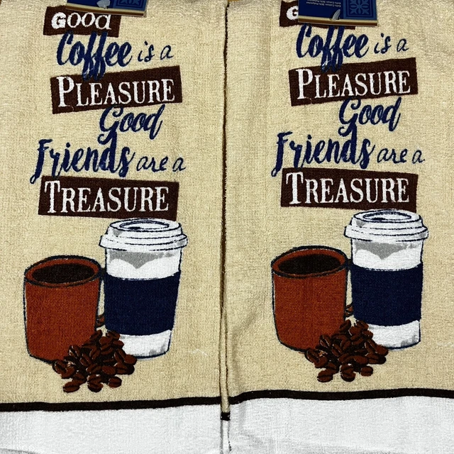 Juego de 2 toallas de cocina Home Collection 15""x25"" buenos cafés y amigos NUEVAS