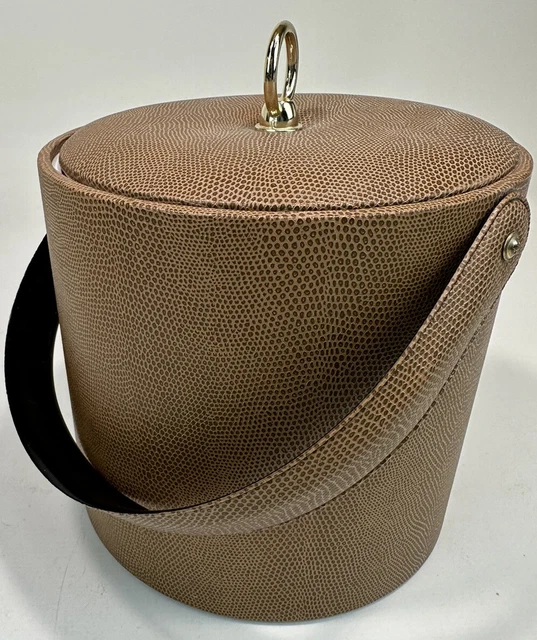 Vintage Mid-Century Faux Snake Skin w/ Handle Georges Briard Ice Bucket Brown