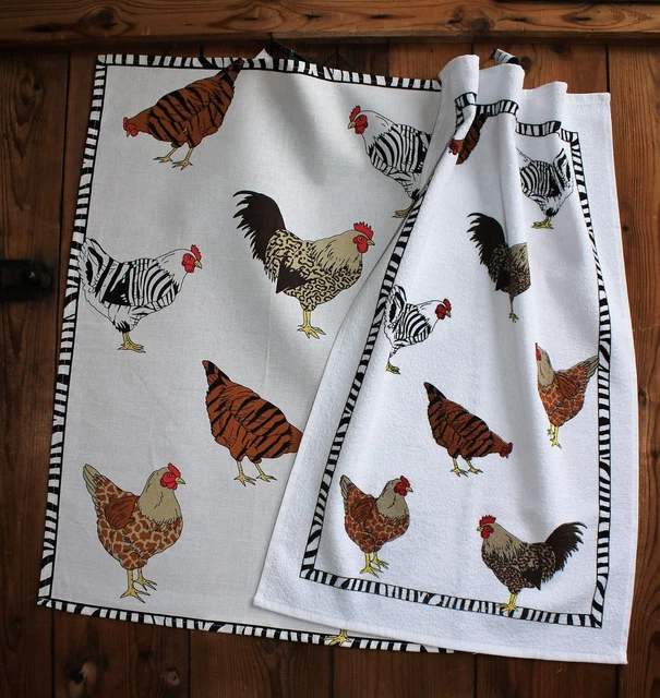 Kracht Geschirr-Trocken-Küchentuch Frottiertuch "Zebrahuhn" Huhn & Hahn