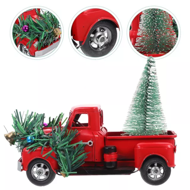 Desktop Xmas Decor Metal Truck Car Model Christmas Red Farm Sculpture