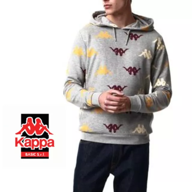 Kappa Hooded Sweatshirt Top Grey Fleece Originals Mens Hoody Hoodie Size XS,S