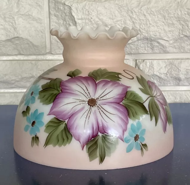 Vintage 10" Fitter Pink Floral Hurricane Oil Or Electric Glass Dome Lamp Shade