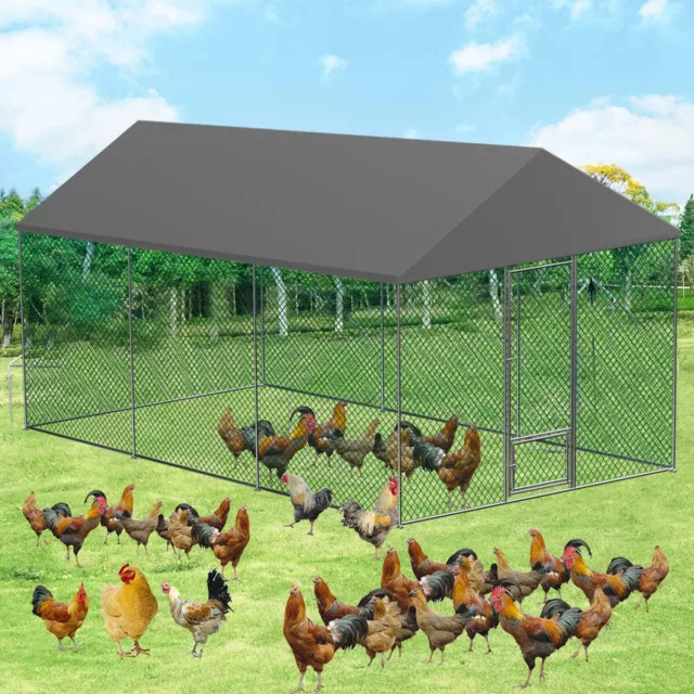 L~XXL Heavy Duty Large Metal Walk-in Chicken Coop Run Cage Outdoor Covered