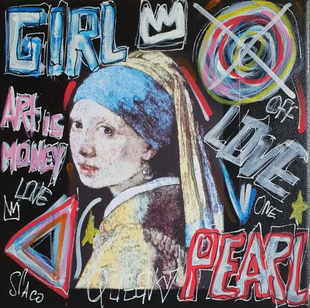 SPACO signed PEARL GIRL vermeer TABLEAU pop STREET ART french PAINT canvas