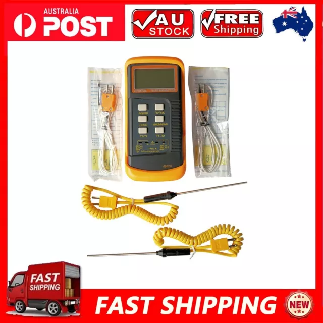 Dual Channel K-type Digital Thermocouple Thermometer 6802 II 4x Probe BGA HVAC