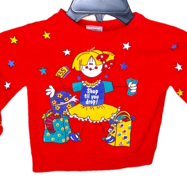 Girls Vintage "Shop Till You Drop" Sweatshirt size 3T Stars Shopping Bag Blonde