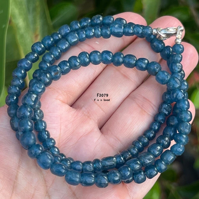 Ancient Blue Color Indo-Pacific Trade Glass Bead Strand Necklace #F3079