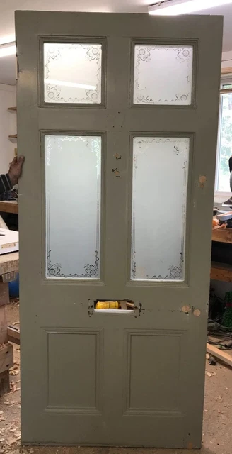 Xl Victorian Etched Glass Front Door Reclaimed Old Period Antique Wood Pine