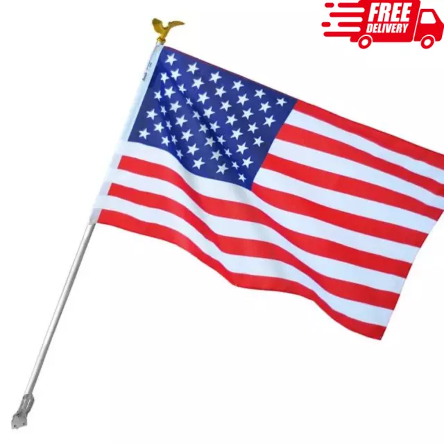 US American Flag Kit with 6 Foot Steel Pole and Bracket Poly Cotton 3 Ft x 5 Ft