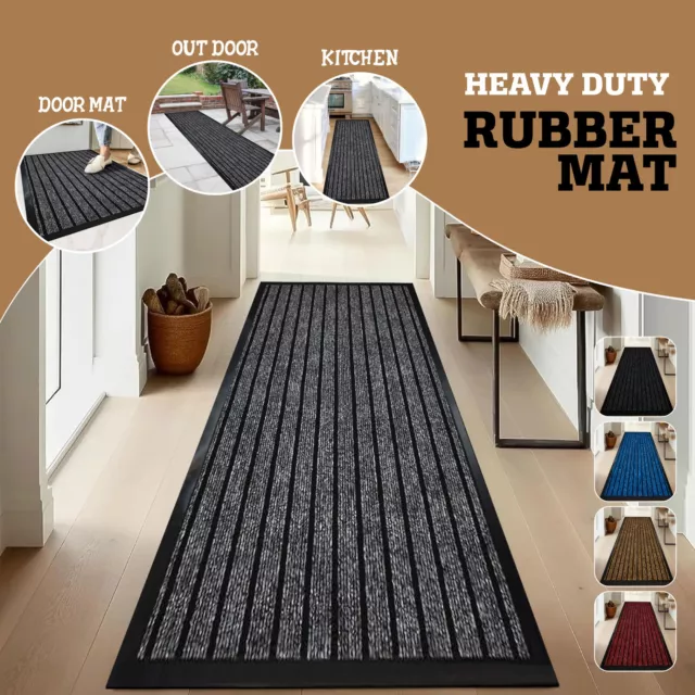 Large Heavy Duty Non Slip Rubber Back Barrier Door Mat Kitchen Hallway Floor Rug