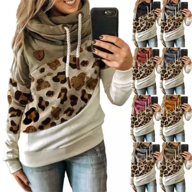 Sweatshirt Hoodie Shirt Hoody Tops Hooded Jumper Pullover Leopard Print Women