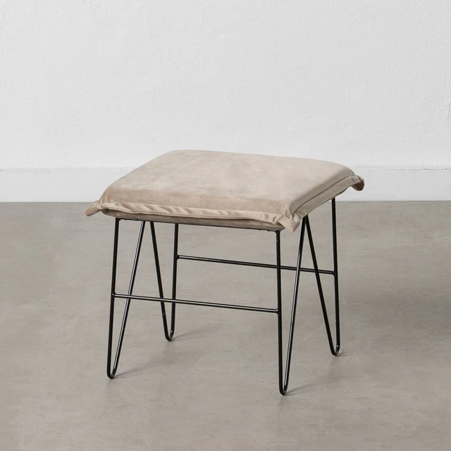Puff Tessuti Sintetici Beige Metallo 40x40x35 cm