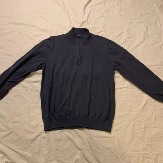 Mens LL Bean Cotton Cashmere Quarter Zip Pullover Sweater Size XL Blue