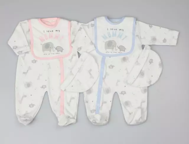 Baby Boys Girls Layette Clothing Gift Set Elephants -  'I Love My Mummy / Daddy'