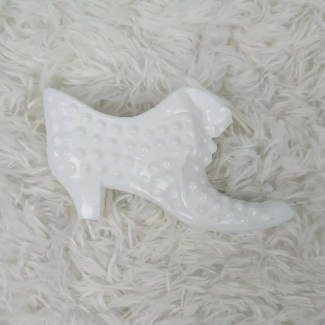 Fenton Glass Slipper Hobnail White Milk Glass , Cat Buckle