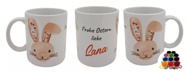 Tasse Frohe Ostern + Wunschname Happy Easter Osterfest Osterhase Hase Geschenk