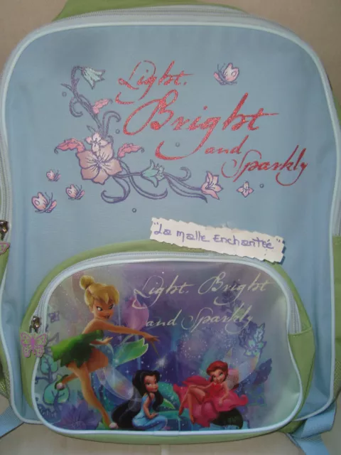 Sac A Dos Cartable Fee Clochette Light Bleu Vert Disney Neuf