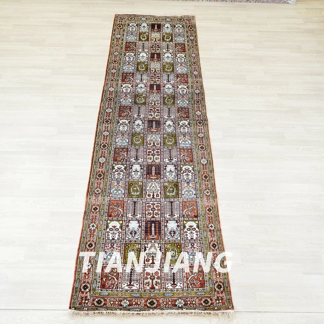 Alfombra de seda hecha a mano 3'x12' cuatro estaciones para corredor cocina vestíbulo pasillo alfombra WY399C