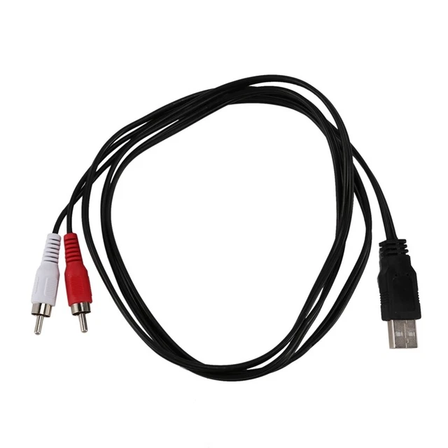 1.5M Usb A Male To 2X Rca Phono Male Av Cable Lead Pc  Aux Audio Video Adapter