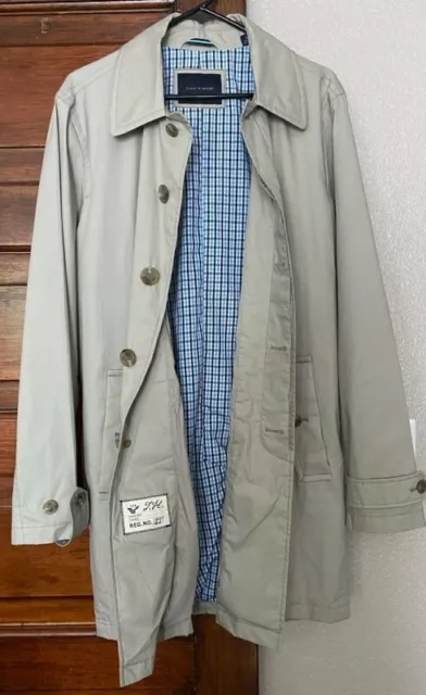 Tommy Hilfiger Khaki Men's Solid Single Breasted Overcoat Long Jacket