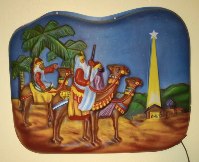 Vintage Paramount CHRISTMAS NATIVITY FlatBack Plastic Decoration Lights Up 14x18