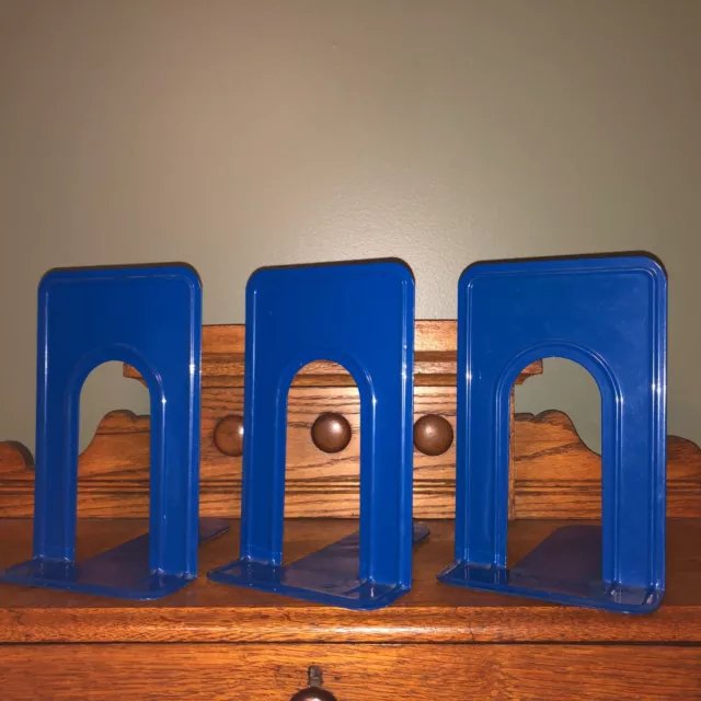 3 VTG Highsmith Co Bookends Metal 9 Inch Royal Blue MCM Industrial Library Decor