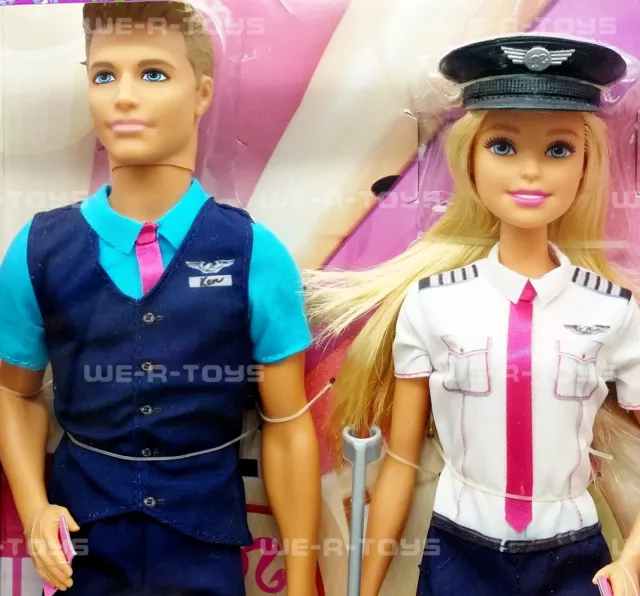 Barbie Pink Passport Barbie & Ken Pilot Flight Attendant Doll Set Mattel NRFB 3