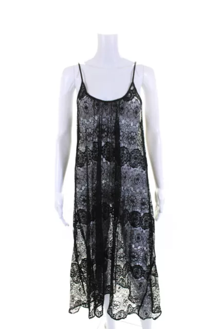 9seed Womens Floral Open Lace Spaghetti Strap Tank Midi Dress Black Size O/S
