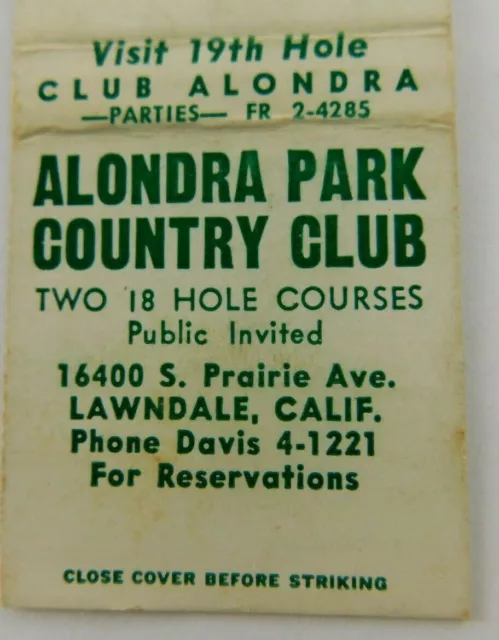 ALONDRA PARK COUNTRY Club Huntington Beach California Vintage Matchbook ...