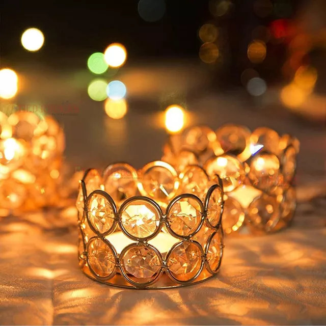Gorgeous Brass & Crystal 4 Tealight Candle Holder For Home & Diwali Decoration