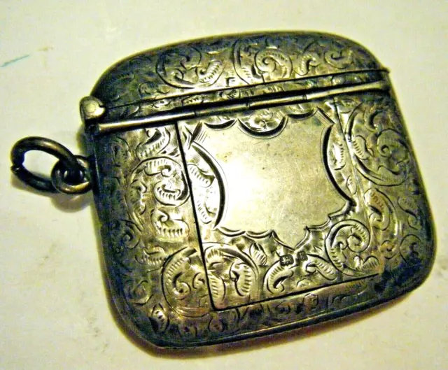 Victorian English Sterling Match Safe Photo Locket Vesta Case Engraved Fob