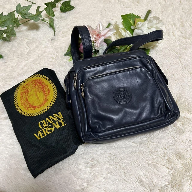 GIANNI VERSACE Back Pack Mini Rucksack Navy Leather With Storage Bag GIANNI VERSACE Back Pack Mini Rucksack Navy Leather With Storage Bag