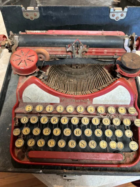 Antique 1929 Red White LC Smith & Corona Portable Typewriter POLISH LANGUAGE