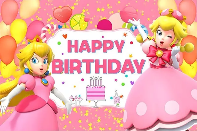 Princess Peach Baby Shower Birthday Backdrop Photo Background Banner Party Decor