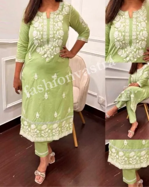 Indian Party Wear Kurti Palazzo for Women Designer Rayon Green Kurta Pant Set