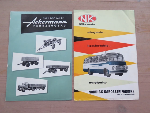 Ackermann Fahrzeügebau Broschüre und Nordisk Karosserifabrik Broschüre.