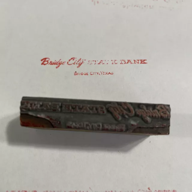 Vintage Printing Block Bridge City State Bank Bridge City Texas