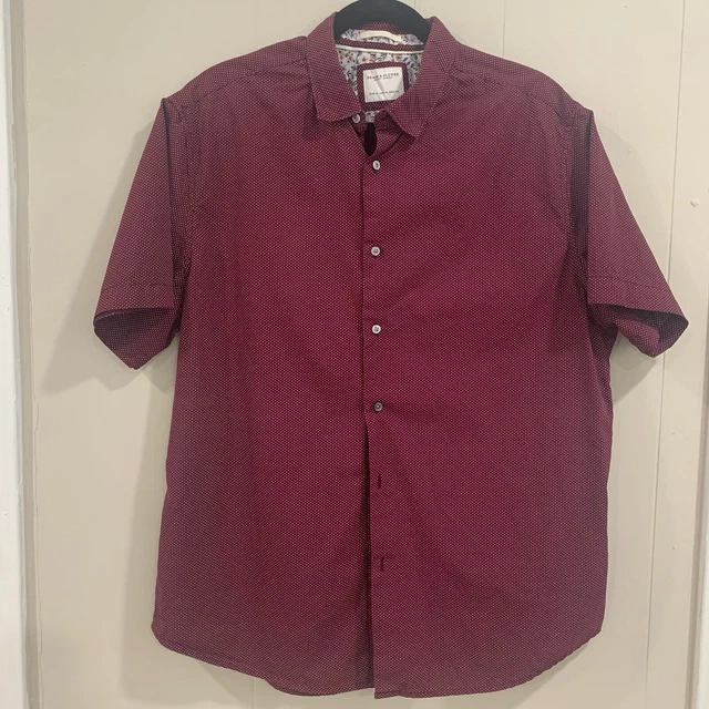 Denim & Flower Ricky Singh Mens Maroon  Button Up Short Sleeve Polkadot Size XL