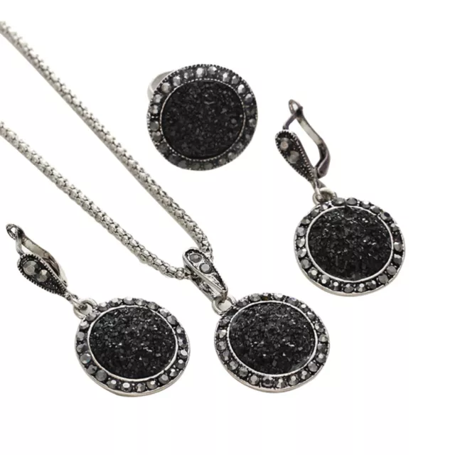 4PCS Ensemble de Bijoux avec Drusy Strass Pendentif Collier Boucles