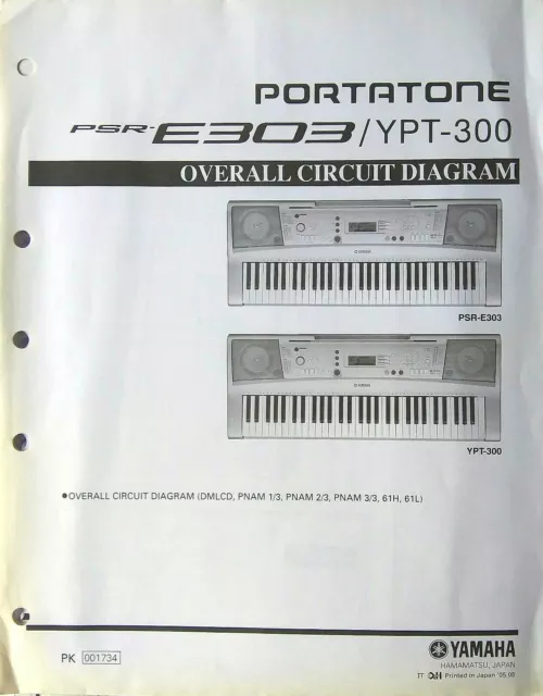 Yamaha PSR-E303 YPT-300 Clavier Original Globale Circuit Diagramme/Schematics