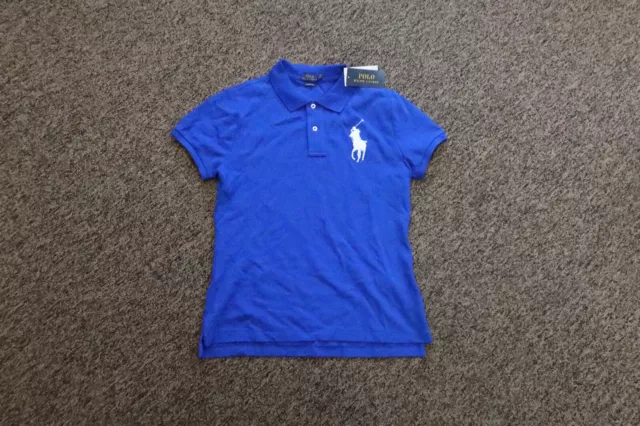 New Polo Ralph Lauren Women's SKINNY FIT Big Pony Polo Shirt - BLUE - Medium